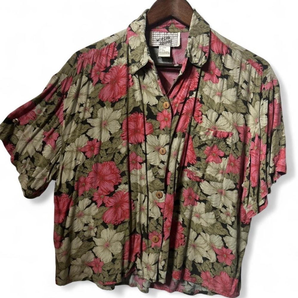 RETRO 90S MUTED COLORWAY BUTTON UP CROPPY SHIRT SIZE LARGE‎